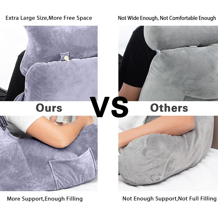 Крісло-мішок для читання з підголовником та підлокітником, сіре (X-Large)