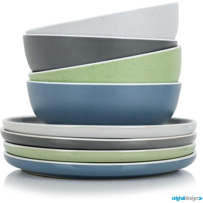 Набір посуду BRUNNER Melamin Camping | 12 предметів - тарілки та миски для 2-4 особи | DOLOMIT Midday - стікючий, стійкий до подряпин