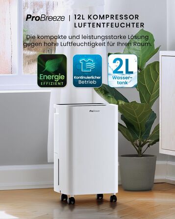 Електричний осушувач повітря Pro Breeze 20 л/24г з режимом прання, датчиком вологості та таймером. Захист від плісняви, для приміщень до 35 м²