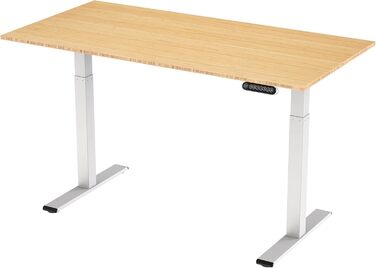 Регульований за висотою стіл-рама, електричний - рама столу з безступеневим регулюванням, 3 пам'яті, комп'ютерний стіл з 2 моторами (160 x 80 см, білий + бамбук)