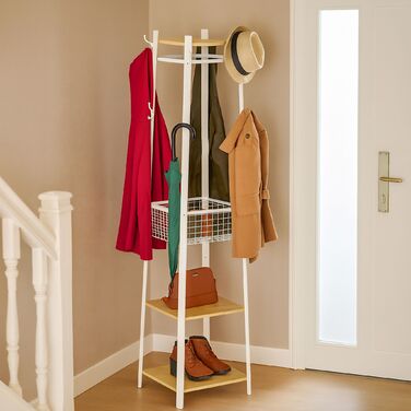Настінна вішалка Relaxdays з гачками, полицями та кошиком