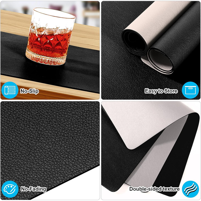 Набір скатертин 6 шт., двосторонні скатертини з підставками, термостійкі, неслизькі, водонепроникні, миючі та легко очищувані, скатертини для дому та вулиці, обідній стіл, кухня, декор Чорний / Сірий