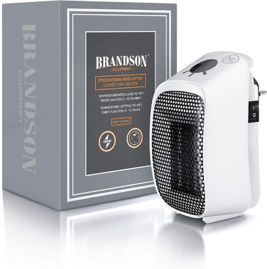 Розетки Brandson Тепловентилятор Міні-керамічний обігрівач - Цифровий дисплей Таймер температури - Вентилятор 400 Вт - Термостат Захист від перегріву - - - Ванна кімната Спальня, примусова вентиляція
