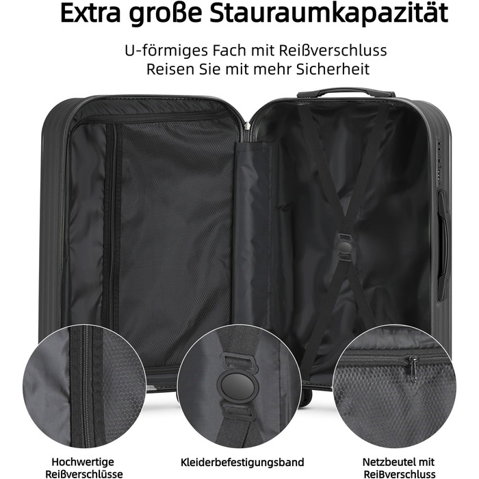 Набір валіз Tiyfiy 4 в 1 з жорстким корпусом, косметичка, USB-порт, TSA-замок, 360° колеса, чорний