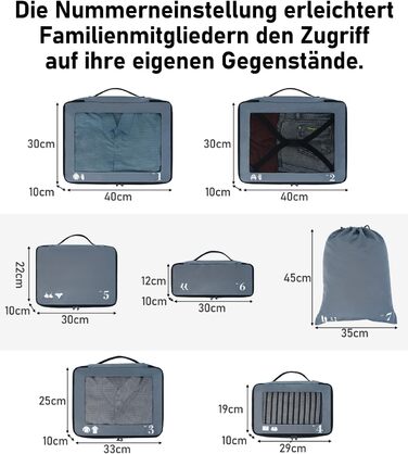 Набір органайзерів для подорожей ECOHUB (7 предметів) — органайзери для валізи та рюкзака з переробленого PET-пластику, сірі
