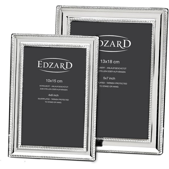 Рамка для фото EDZARD Matera 13x18см, посріблена, стійка до потемніння, оксамитова спинка, в комплекті 2 вішалки, макс. 50 символів