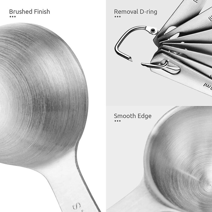Подібна кнопка 18/8 мірна ложка з нержавіючої сталі 9 шт., металева мірна ложка для випічки сухих пайків і рідини, безпечна для котушки, хороший кухонний інструмент (8 різних розмірів)