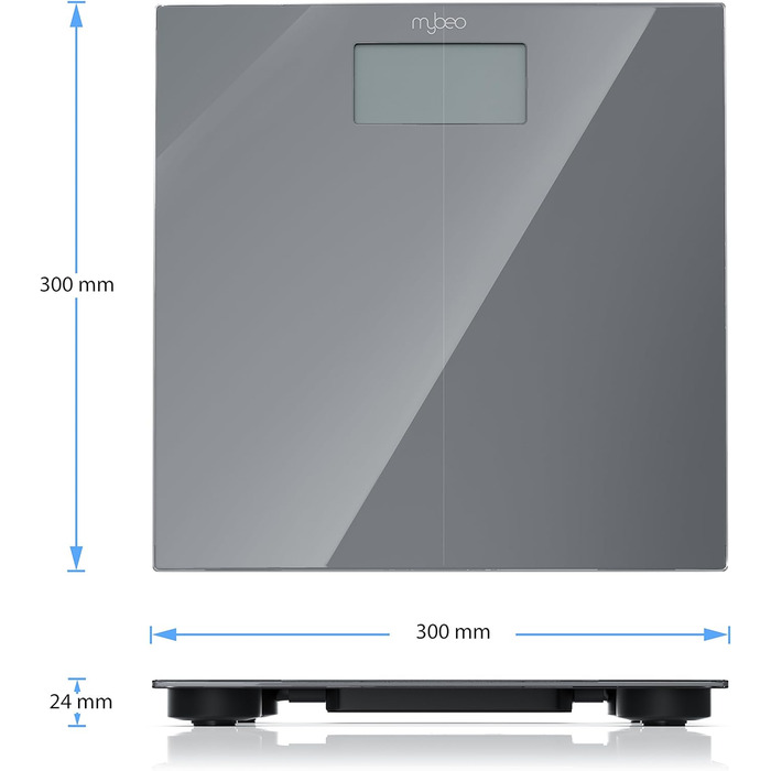 Цифрові скляні ваги, ваги для тіла, ваги ванної кімнати, ваги безпечного скла, кг, фунтів, макс. 180 кг, 4-кратні датчики вимірювання тензодатчика, тонкий дизайн (B сірий)