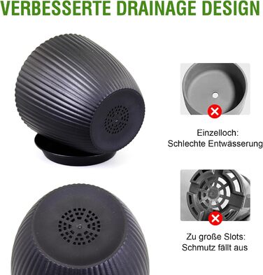 Набір горщиків для квітів з підставкою (8 шт.) 19/17.5/16.5/16/14/13/11.5/10 см, пластик, чорний, для дому та балкону