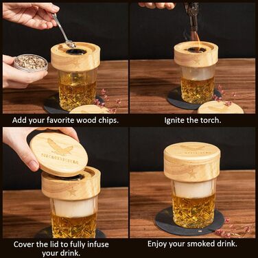 Набір для копчення віскі, ретро-дизайн, з ліхтариком, 6 смакових стружок, 2 склянки, 2 форми для льоду, коктейльний набір для копчення, подарунок для чоловіків, батька, набір для копчення бурбону