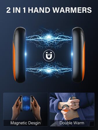 Електричні грілки для рук 2 шт. - легкі, перезаряджувані, з 3 режимами нагріву, до 24 годин роботи, USB, для активного відпочинку взимку (Оранжевий)