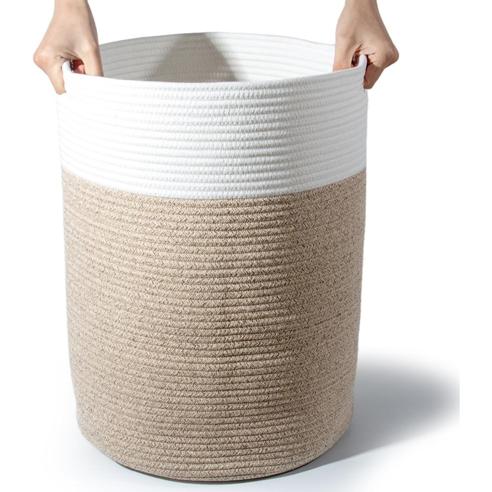 Кошик для білизни 32л з бавовни з ручками, плетені кошики для зберігання, коричневий (34х40 см)