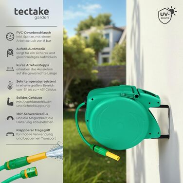 Шланговий барабан Tectake® для стіни, 1/2 дюйма, 10 м, з автозмотуванням. Шланг садовий, котушка для шланга, барабан для поливу, розпилювач.