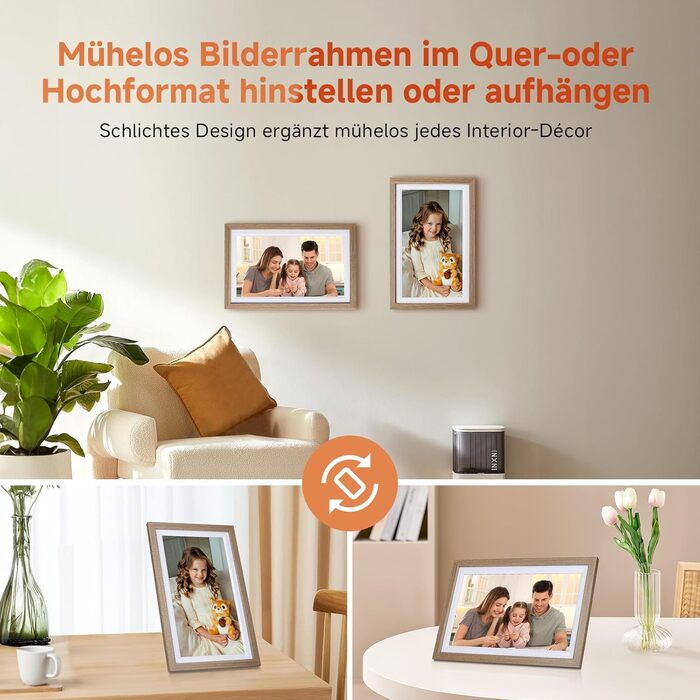 Ролеї Smart Frame WiFi 1010: Цифровий фоторушій з Wi-Fi, 10.1 дюйма, IPS сенсорний екран, 32GB, дерево (дуб)