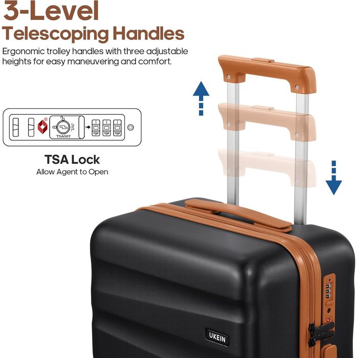 Набір валіз Gepäck з рюкзаком, полікарбонатне ручне багаж, схвалено авіакомпаніями з обертовими колесами, набір жорстких валіз з TSA-замком, багаж на спіннері (Чорний, 3 шт. (50 см))