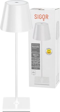 SIGOR Nuindie: LED-лампа на акумуляторі, диммування, для дому та вулиці, IP54, 38 см, 12 годин роботи, сніжно-білий