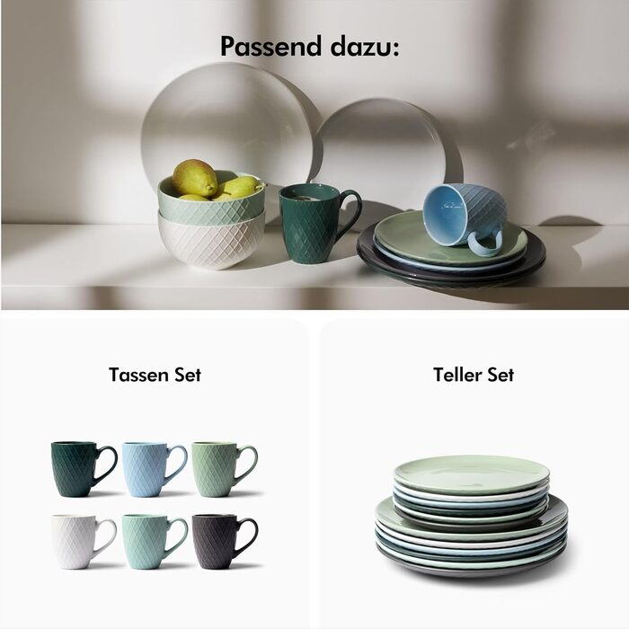 Набір кавових чашок KIVY 6 шт. по 400 мл - великий набір кави, чайний набір, керамічні чашки, кольорові, набір чашок, сучасний чайник