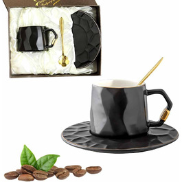 Маленькі кавові чашки Watenkliy з блюдцями і ложками, 6 порцелянових чашок із золотою облямівкою об'ємом 180 мл для кави, кави з льодом, Еспресо,чаю (чорний)