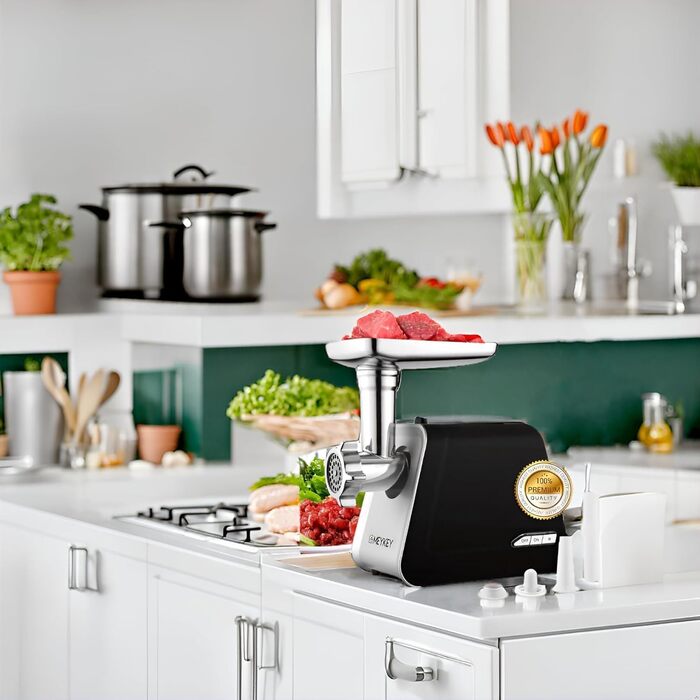 Електрична м'ясорубка COOCHEER 2000W з нержавіючої сталі 3-в-1, з набором для ковбас та кіббе