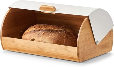 Хлібниця Celler 25365, бамбукова / металева, розміром близько 39 x 27 x 19 см, для зберігання хліба, модна електронна Хлібниця, безпечна для харчових продуктів (Біла)