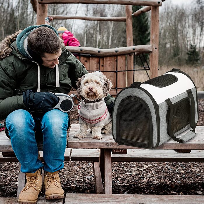 Сумка для перенесення домашніх тварин Petsfit для кішок і маленьких собак складна сумка для перенесення домашніх тварин сумка для перенесення собак льотна сумка коробка для собак для подорожей з плечовим ременем плюшева подушка (М50 см х 29 см х 32 см, сі