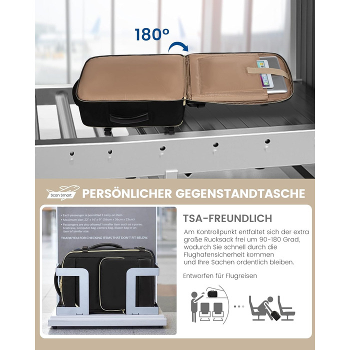 LOVEVOOK Рюкзак ручної поклажі, 40L, 17.3 дюйми, для подорожей та бізнесу, водонепроникний, 45x30x20 см, кольори: зелений, бежевий, чорний