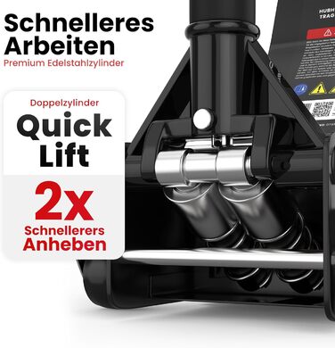 Гідравлічний домкрат 3T низькопрофільний 75-505мм з гумовими накладками для легкових авто та SUV – професійний, поворотний на 360° (Чорний)