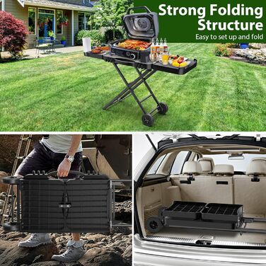 Мобільний гриль-візок для Ninja Woodfire, Weber, Blackstone, Nexgrill, Traeger та більшості переносних грилів та піч-грилів, з колесами та тримачем для паперових рушників, 129,5 см