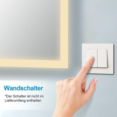 Дзеркало для ванної кімнати з підсвічуванням LED 80x60 см, тепле біле світло 3000K, монтаж вертикально/горизонтально