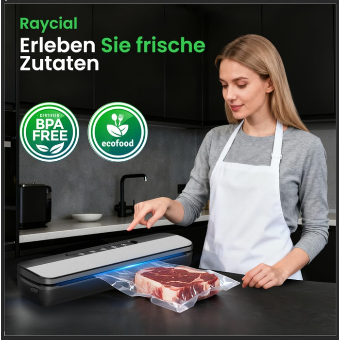 Вакууматор Raycial 7 в 1, вакуумний пакувальник для продуктів 145 Вт, пристрій для запаювання пакетів з набором мішків та шлангом, чорно-сріблястий