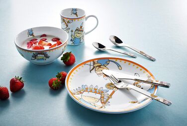 Дитячий посудовий набір Puresigns MOEMA 7-piece – Яскравий дизайн у стилі Дикого Заходу з вождем 'Мирна Корова' – Якісний нержавіючий сталь та порцеляна – Ідеально для днів народжень та особливих подій