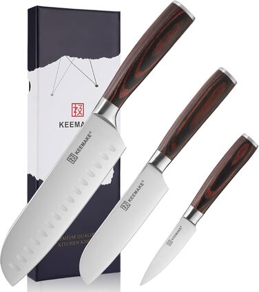 Набір кухонних ножів Keemake 7 предметів з дерев'яним блоком, професійний набір ножів з нержавіючої сталі та пластикової ручки