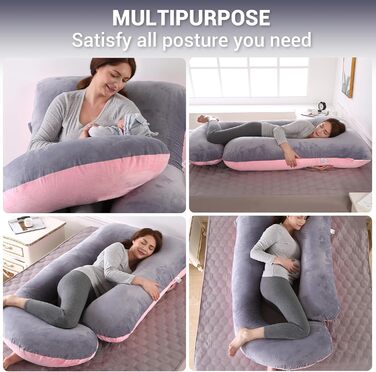 Подушка для вагітних BBWELL U-подібної форми, 80x120x180 см, сіро-рожева