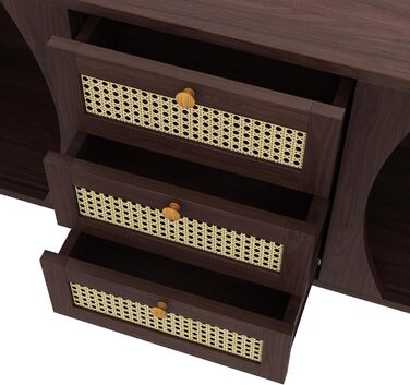 Комод з подвійними дверцятами та 3 шухлядами, дерев'яний, 140x40x76 см, стиль F, темно-коричневий