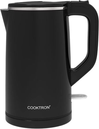 Чайник з нержавіючої сталі Cooktron, 1 л, 30 дБ, без бісфенолу А, прохолодний дотик, швидкий, 1,7 л, чорний