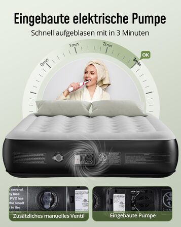 Надувне ліжко Airefina для 1 особи з вбудованим насосом, 99x190x46 см. Гостьове ліжко, компактне, з сумкою для перенесення, до 295 кг.