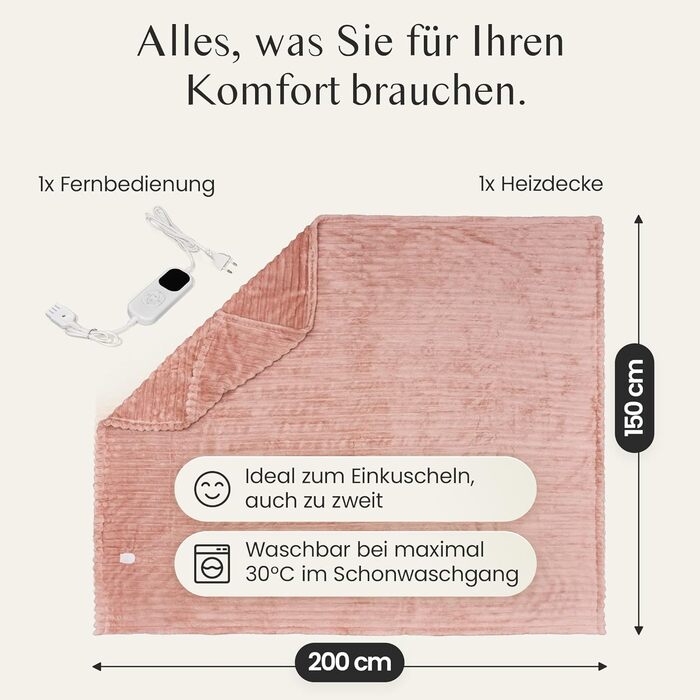 Електрична ковдра Barbero 200x150 см з таймером та захистом від перегріву, 6 температурних режимів, для ліжка, офісу та дивану, пральна