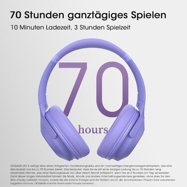 Накладні навушники DOQAUS Bluetooth, 70 годин відтворення, 3 режими еквалайзера, складні, BT 5.3, фіолетовий