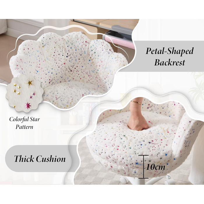 Дитячий стіл-крісло регульований, обертовий крісло з велюру, крісло для дівчаток, крісло для навчання, біле