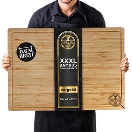 Дерев'яний обрізний стіл Deer & Oak XXXL 60x40x3.2 см - Преміум якість, для кухні, бамбуковий, з сафторізами, двосторонній, з боковими ручками