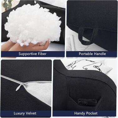 Підлогове крісло-мішок з підлокітниками, для читання та відпочинку, чорне