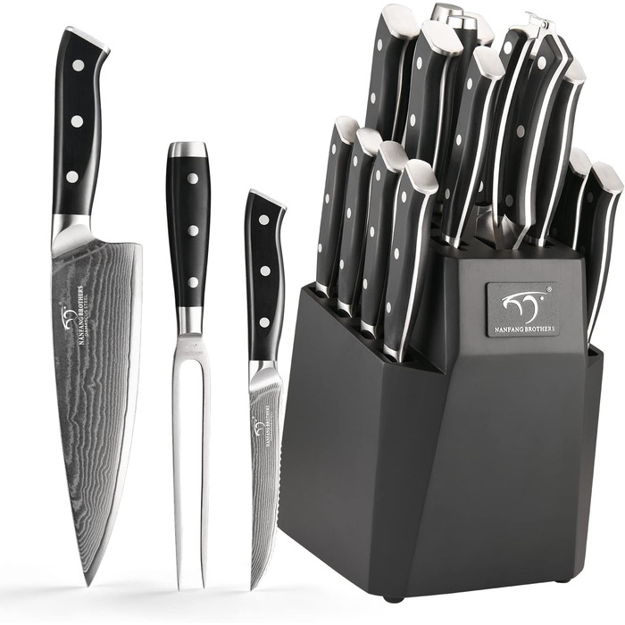 Набір професійних кухонних ножів NANFANG BROTHERS з дамаської сталі, 18 предметів, VG10, 67 шарів, японський кухонний набір, дерев'яний брусок, червоний, чорний
