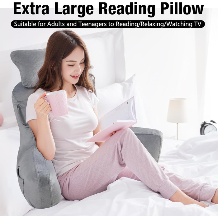 Лежанка для читання в ліжко для дорослих Suewidfay, 90x80 см, велика спинка з підголовником та підлокітником, комфортна подушка для читання в ліжко, диван або на підлогу