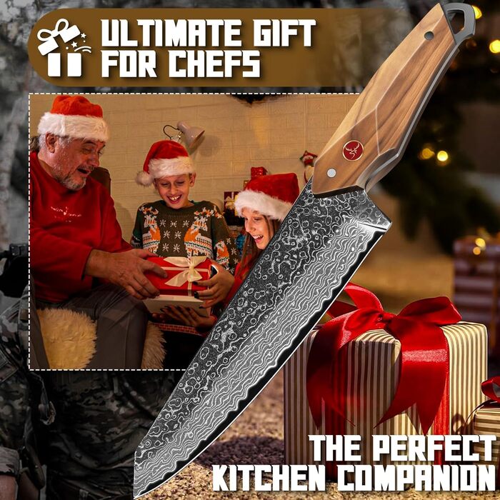 Ніж кухарський Damast від TAN REN, професійний ніж з дамаської сталі, з подарунковою коробкою, ручної роботи, для м'яса, надзвичайно гострий