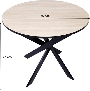 Круглий стіл для їжі Skraut Home Zen | 90x90x77 см | на 4 особи | Матеріал: дуб/чорний | для вітальні