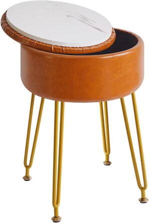 Пуф-табуретка з велюру круглої форми, золоті ніжки, для макіяжу та відпочинку, L/G-30P (з ящиком для зберігання, світло-коричневий)