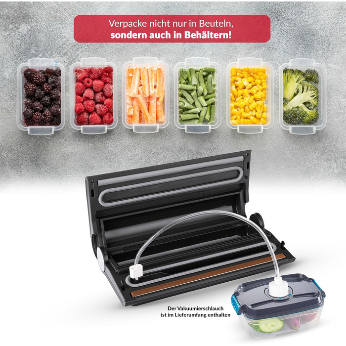 Вакууматор для продуктів LEHMANN — вакуумний пакувальник для сухих та вологих продуктів, пристрій для запаювання пакетів з шлангом для відкачування повітря, ширина шва 30 см