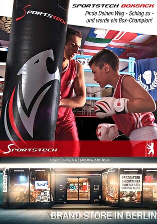 Боксерська груша Sportstech преміум-класу для бойових мистецтв з інноваційної 5-точкової сталевий ланцюгом /гачком власної розробки набір боксерських груш з подвійним посиленням , включаючи плакат для боксу з боксерськими рукавичками в якості тренувальної
