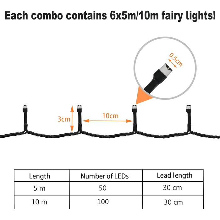 Ланцюжок прикрас Hopelit 50 LED, 5 м, кольоровий, з таймером, для саду/вечірок, вологостійкий, на батарейках