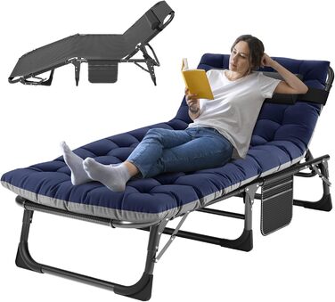 Розкладне ліжко – крісло з матрацом, 200 кг, блакитна плюшева тканина. Підходить для офісу, тераси, саду, кемпінгу та відпочинку на сонці.